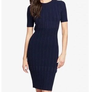 RACHEL Rachel Roy Navy Ribbed Bodycon Midi Dress Short Sleeve L